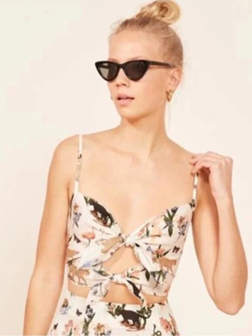 Reformation Linen Crop Double Tie Tank Top Animal Print Janeiro Safari V-Neck